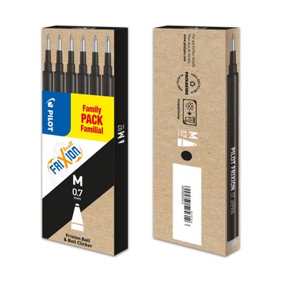 Pilot Frixion Ball - 6 Recharges pour rollers effaçables - 0,7 mm - noir