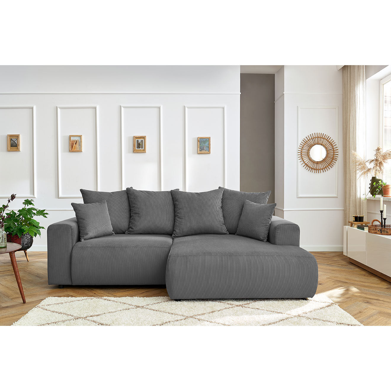 Bobochic Canapé d'angle fixe droit Enjoy gris foncé - 237x147x95 cm