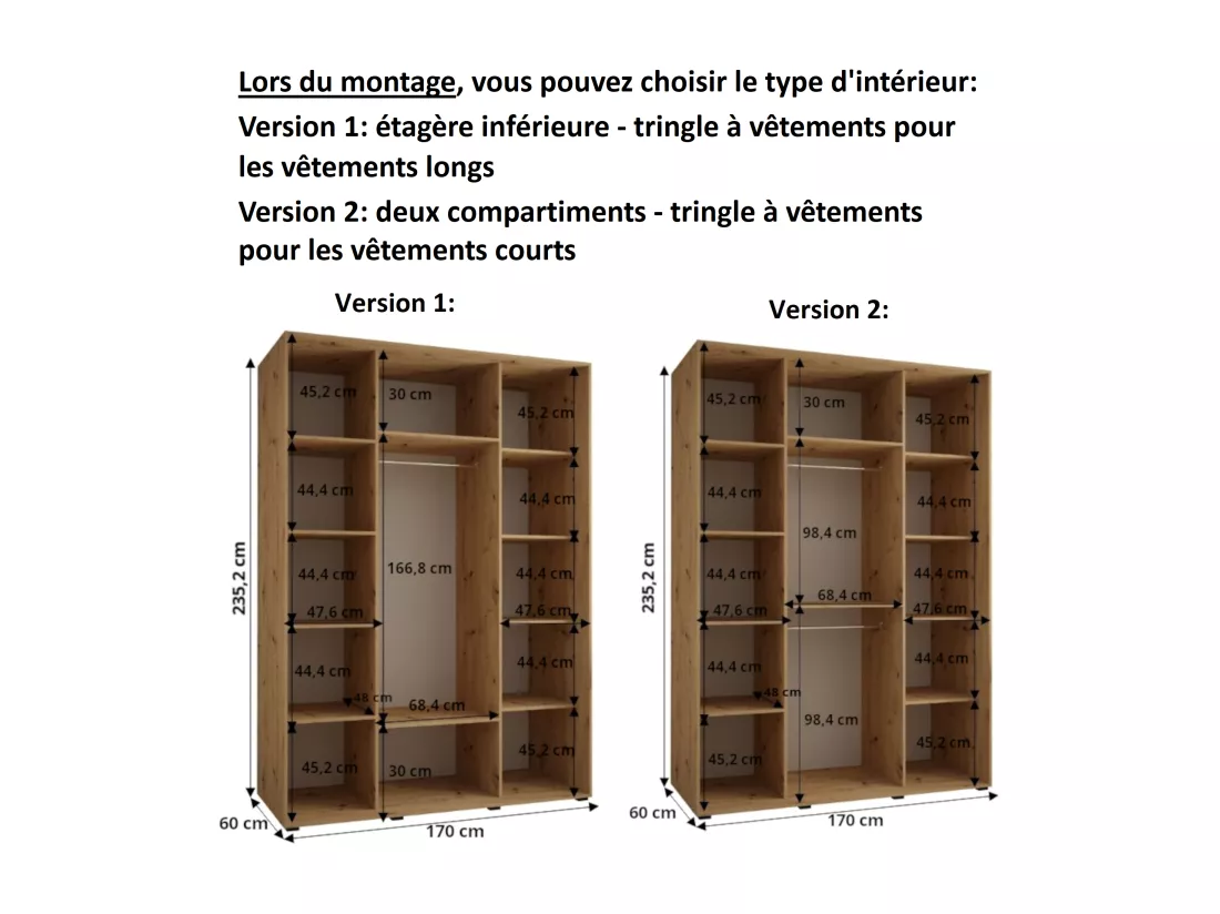 ARMOIRE DAVOS 9 À PORTES COULISSANTES 235,2/170/60 3 portes