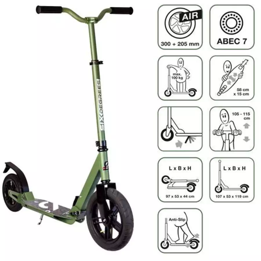 SIX DEGREES Aluminium Scooter All Terrain 300205 mm olivgrün