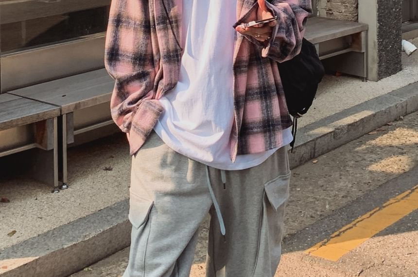 SeoulPop - Geruite, losse capuchonsweater met lange mouwen