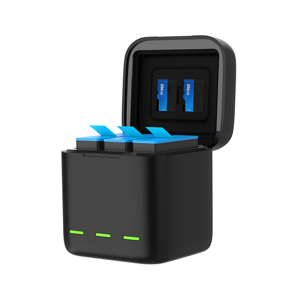 GoPro Hero 10 Black / 9 Black 3-fach USB Akku Box Ladegerät - Schwarz