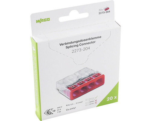 Wago 2273-204 COMPACT aansluitdoosklem 0,5-2,5 mm² 4-aderige insteekklem 20 stuks