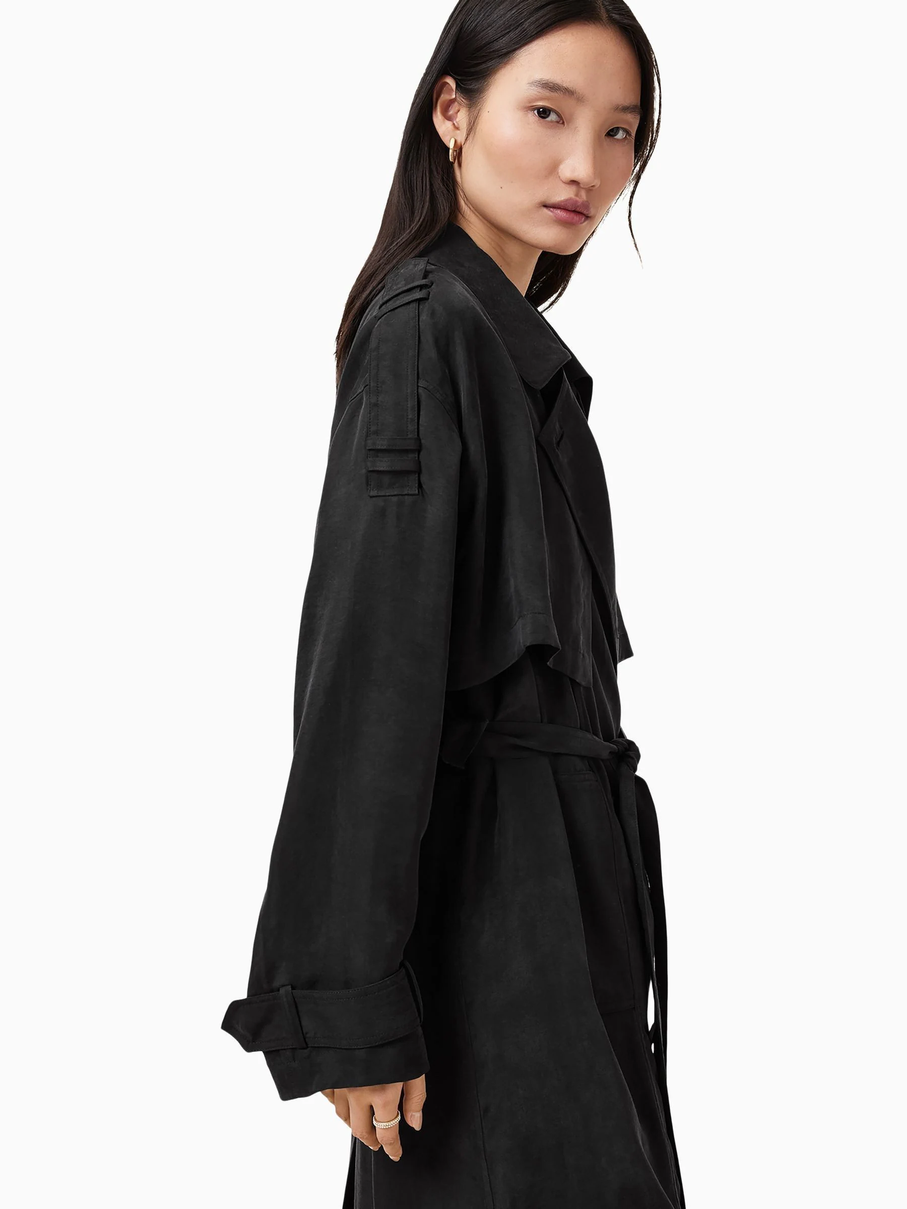 Zwart - AllSaints Linnie Black Lightweight Trench Coat