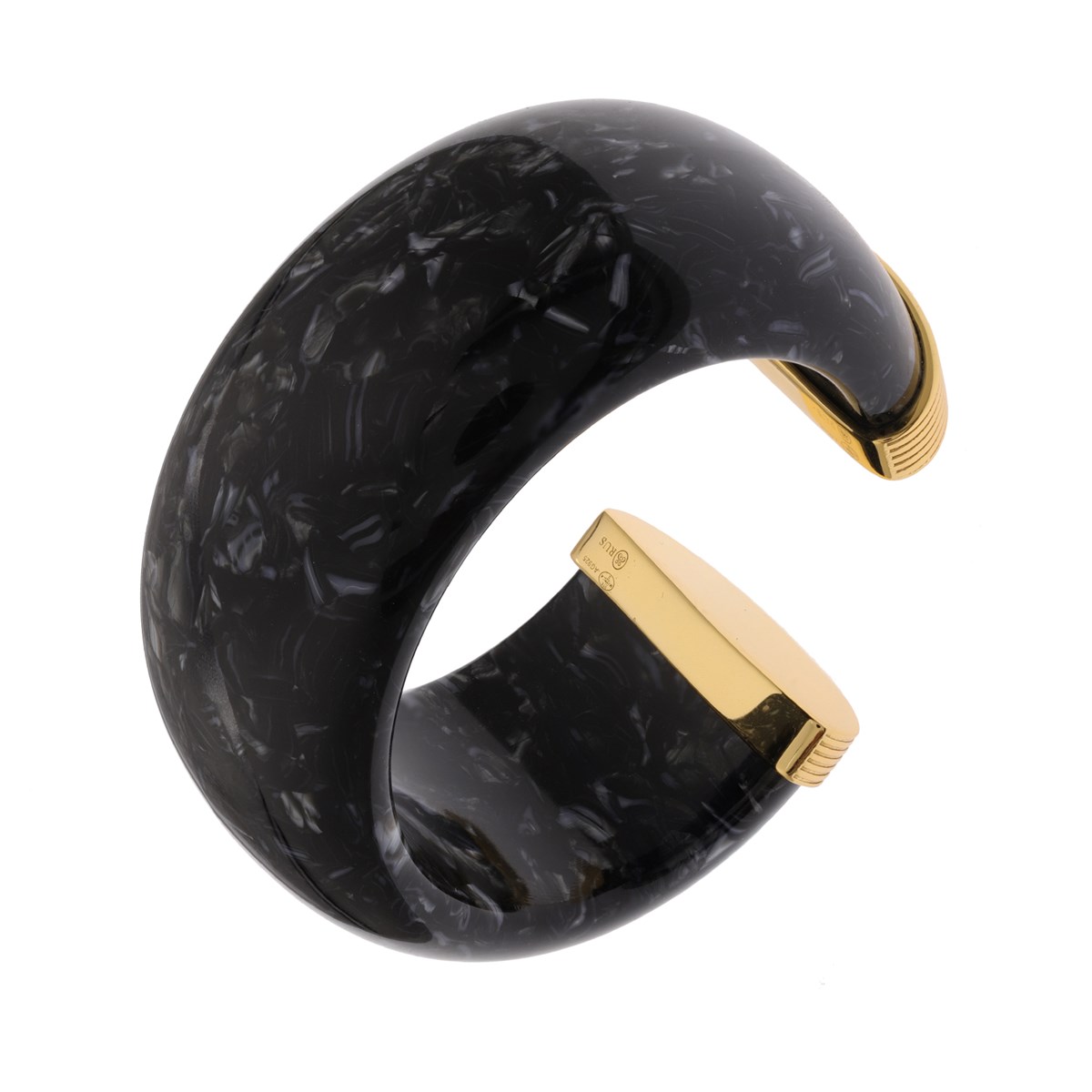 Bracelet Jonc Argent Doré Et Acétate Noire