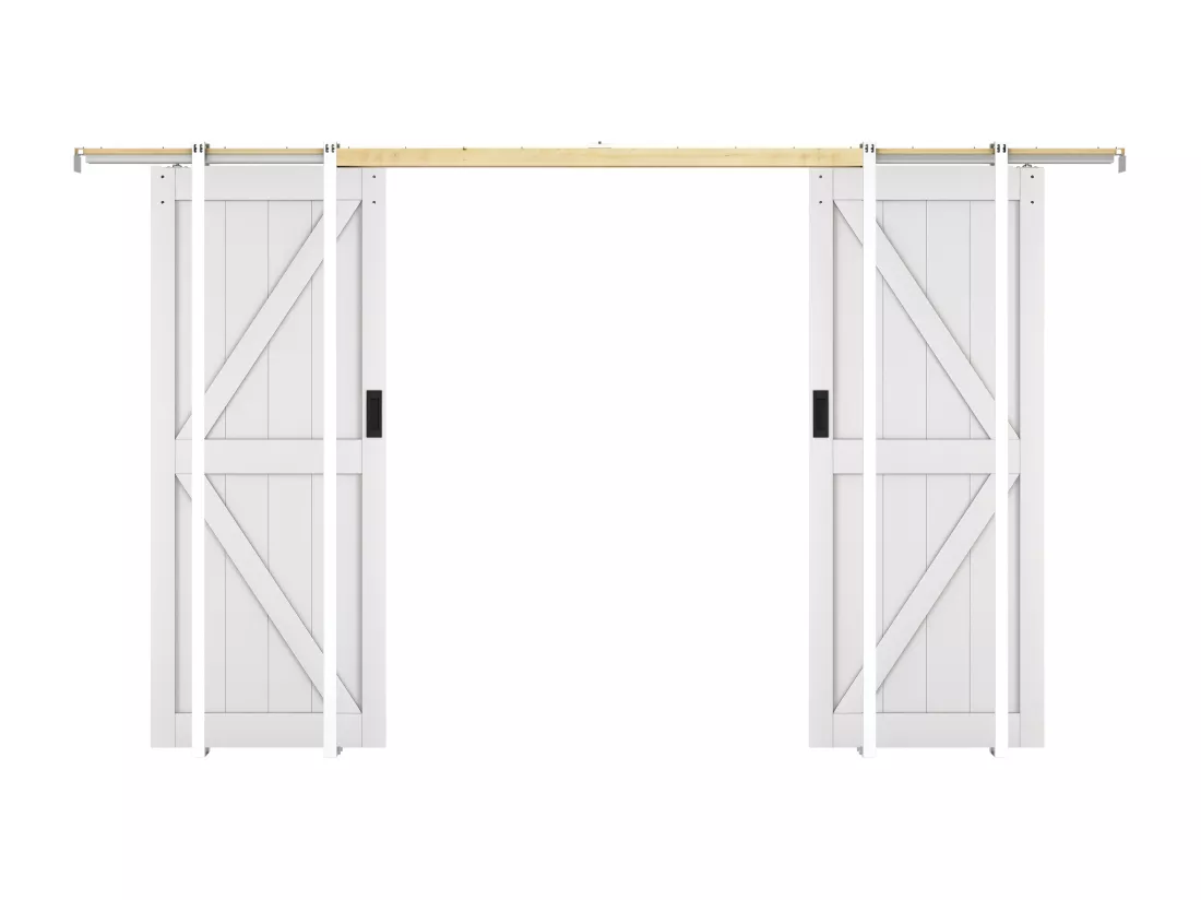 Porte coulissante double avec système à galandage en bois et MDF - blanc - 2 x H205 x 83 cm - NEFARA