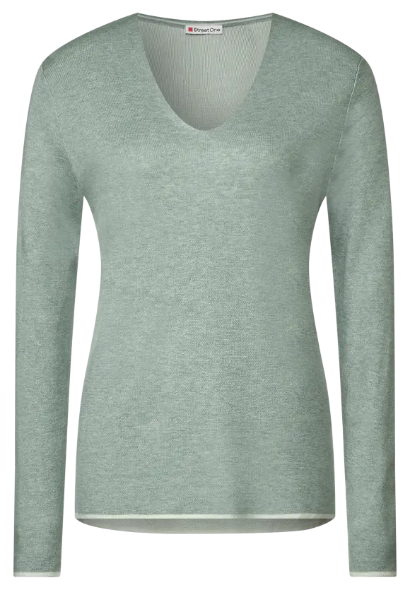 Pullover mit V-Ausschnitt - wave green melange