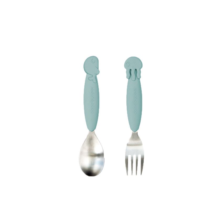 Set de 2 couverts Yummy Sea Friends - Bleu - Ecru