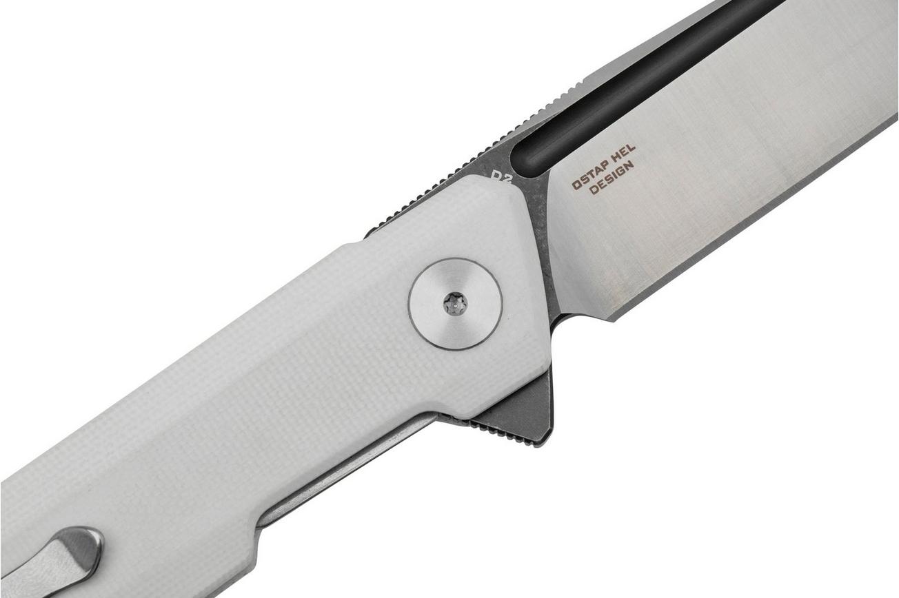 Bestechman Dundee BMK01G, White G10, Satin D2, zakmes Ostap Hel design
