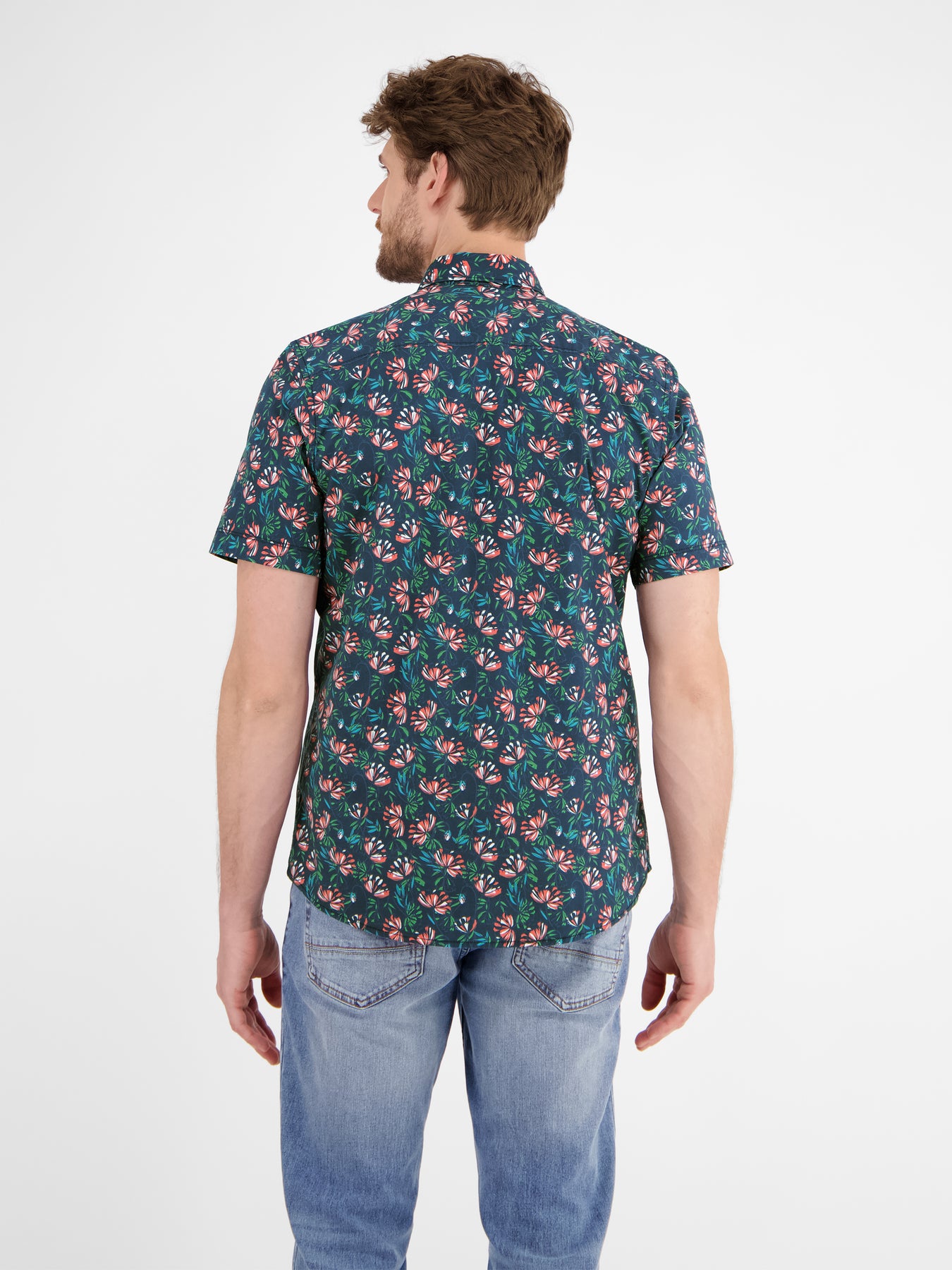 Herren Poplin-Stretchhemd, floral gemustert
