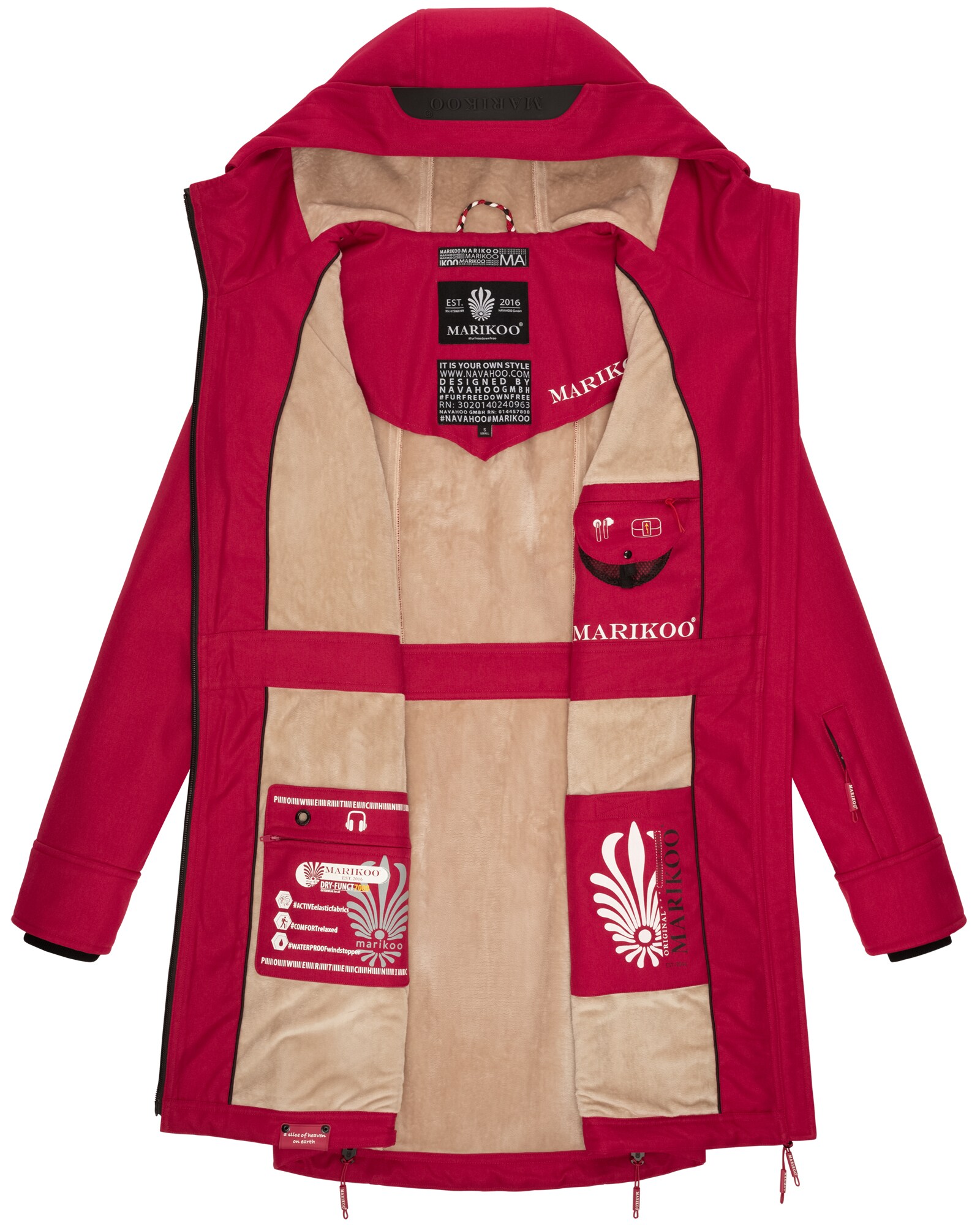MARIKOO Damen Softshelljacke Funktionsjacke mit warmen Teddyfleece & Kapuze Racquellee