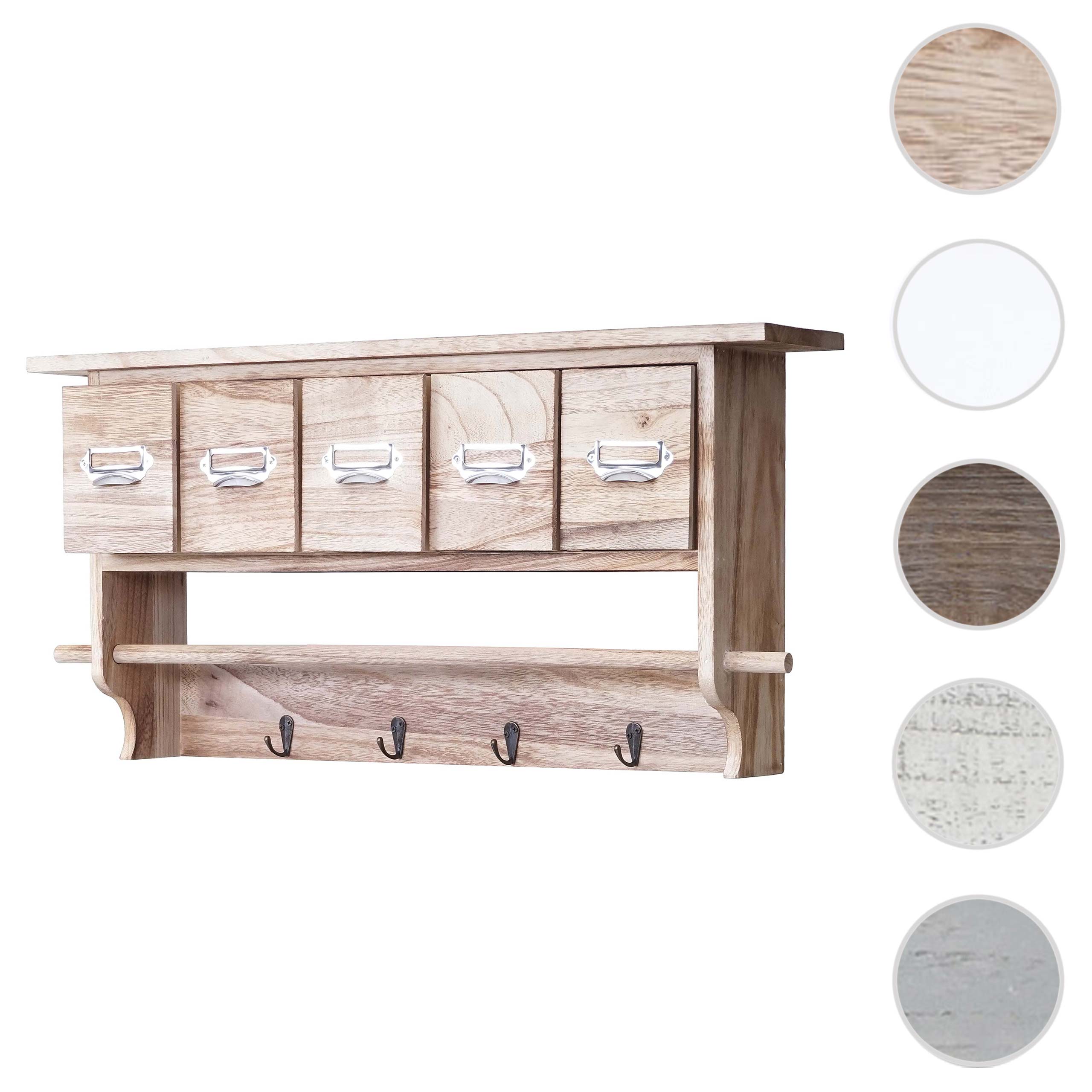 Garderobe MCW-C49, Wandgarderobe Wandregal, Vintage mit 5 Schubladen 32x65x13cm ~ natur