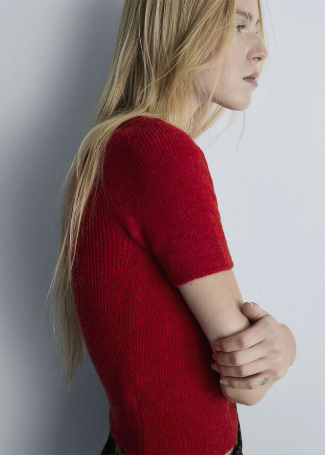 MANGO Short sleeve sweater Red