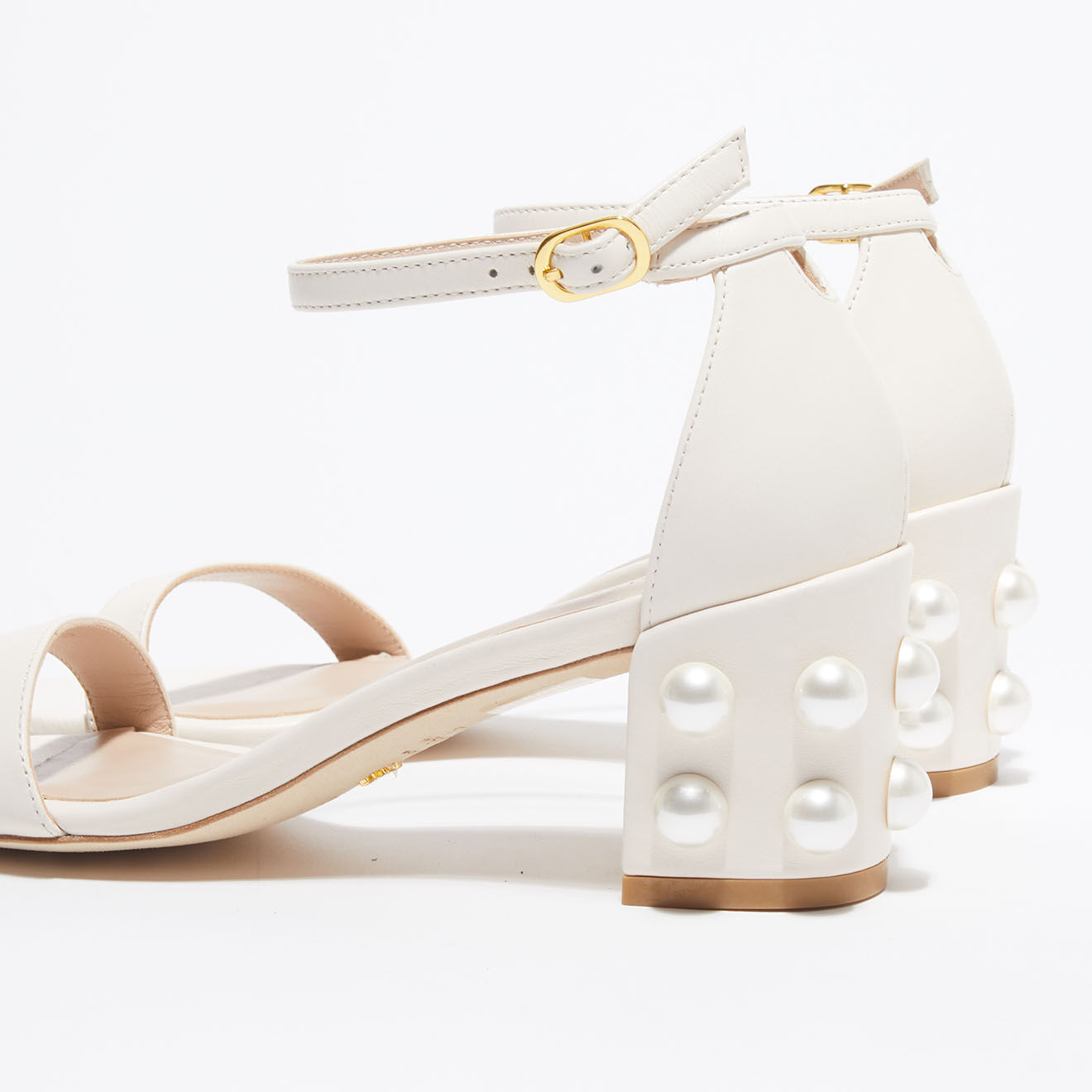 Stuart Weitzman Sandales en Cuir Simple Pearls écrues - Talon 6,5 cm