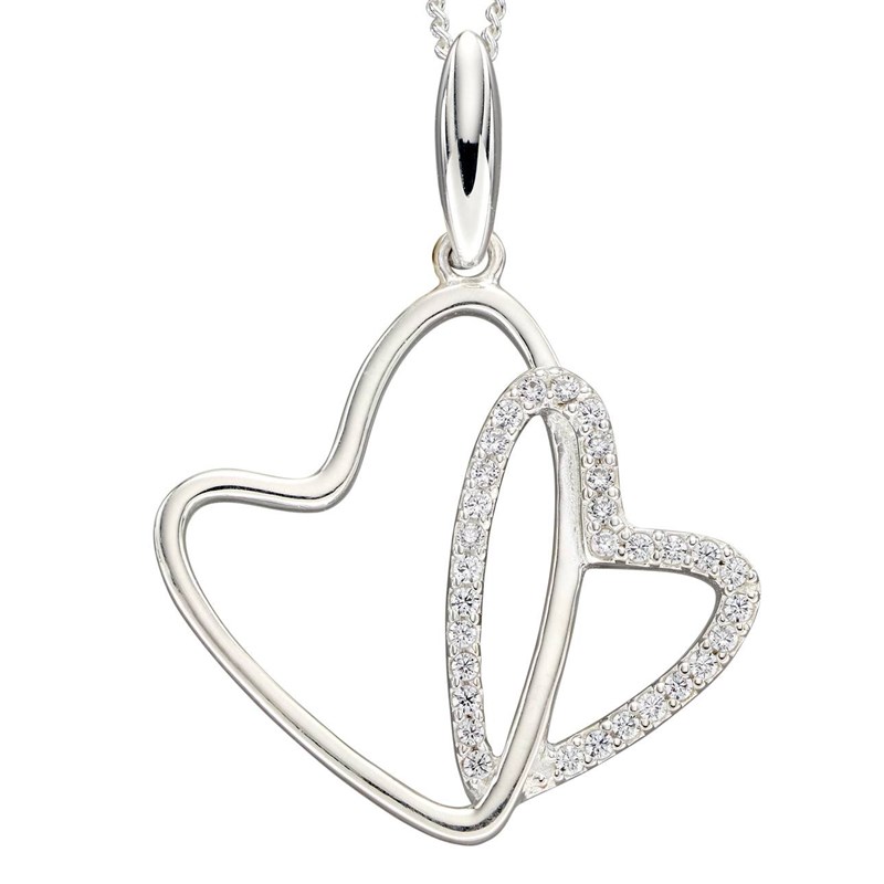Collier zirconia double coeur en argent 925/1000