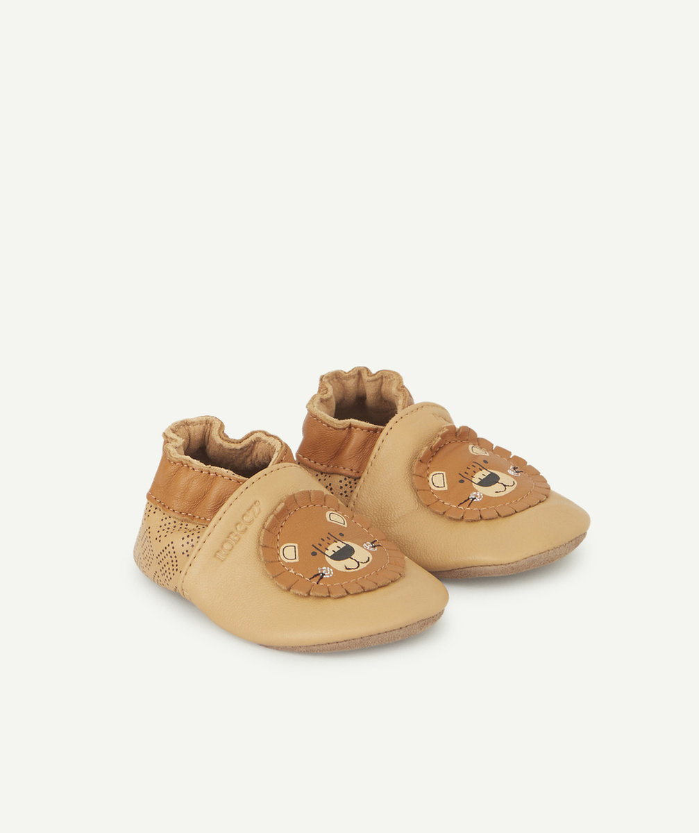 ROBEEZCHAUSSONS BÉBÉ EN CUIR CAMEL AVEC OURS