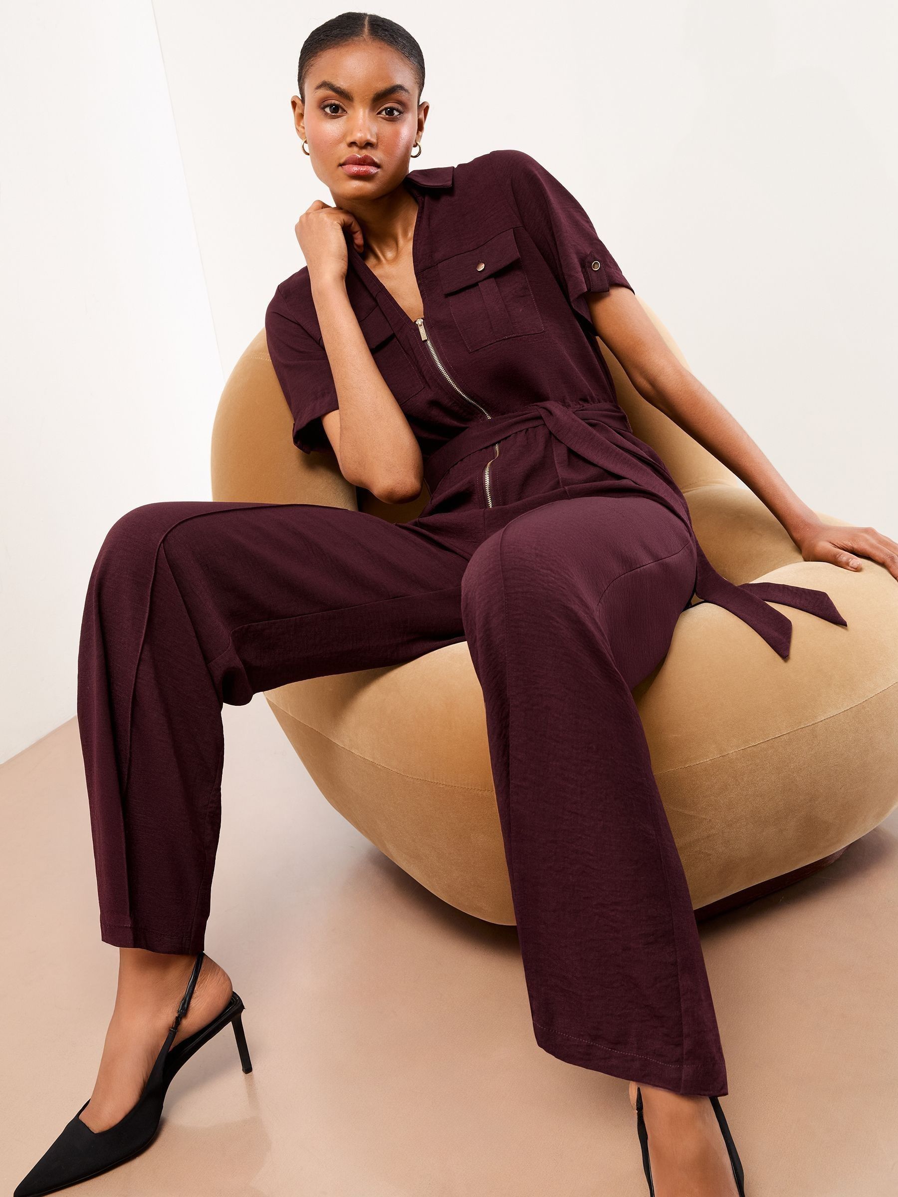 Chocoladebruin - Lipsy Utility-jumpsuit met korte mouwen