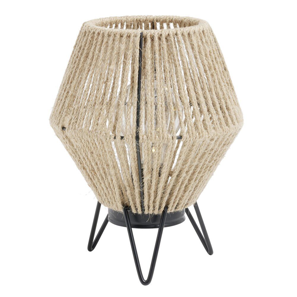 Lampe à poser corde naturelle pieds métal noir Ø16xH20cm