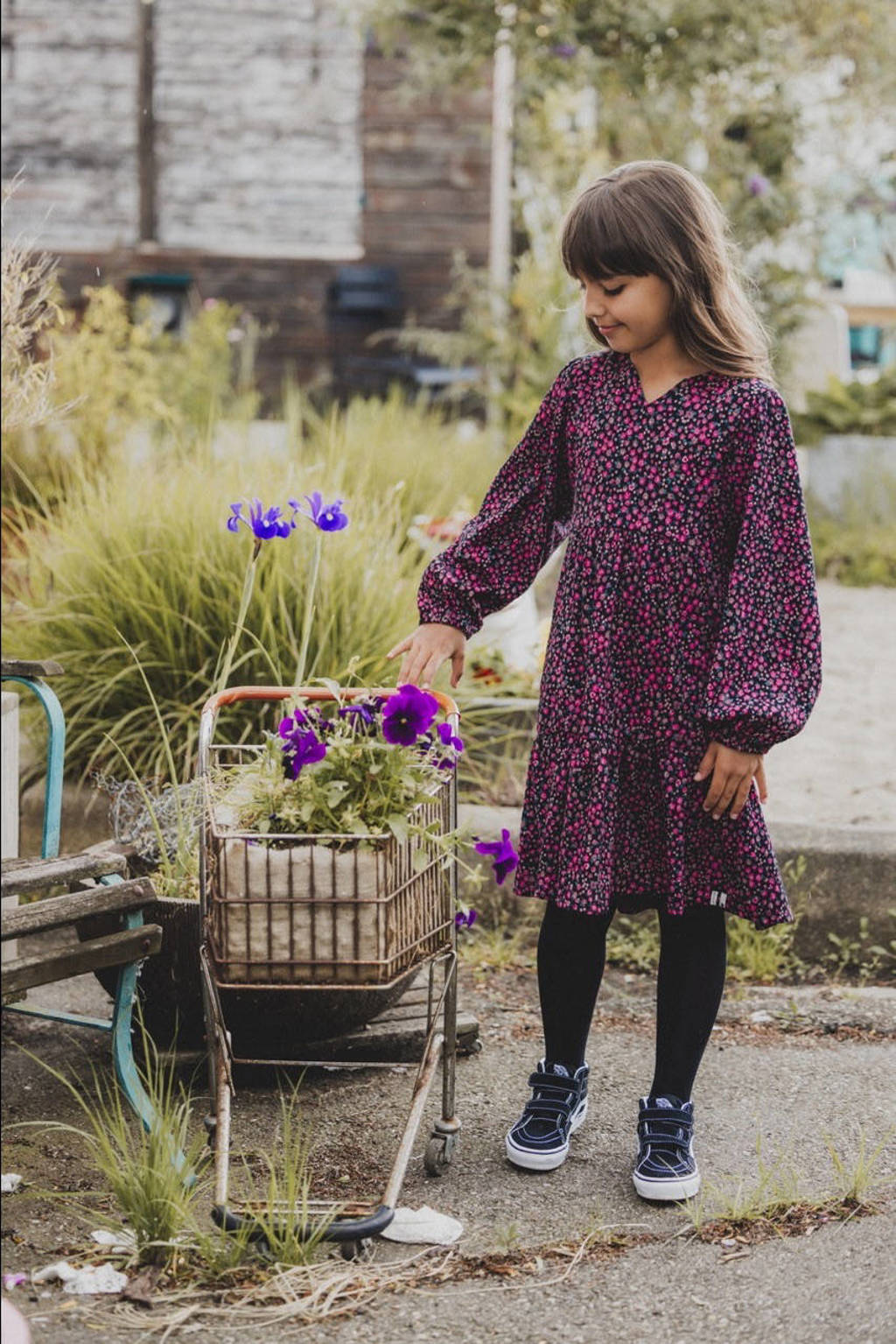 LOOXS gebloemde jurk zwart/fuchsia