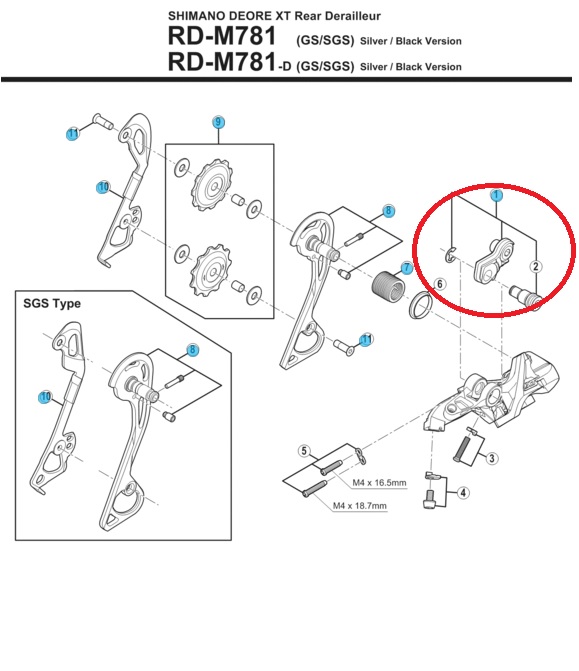 Shimano XT RD-M786 RD-M871 bagskifter drop