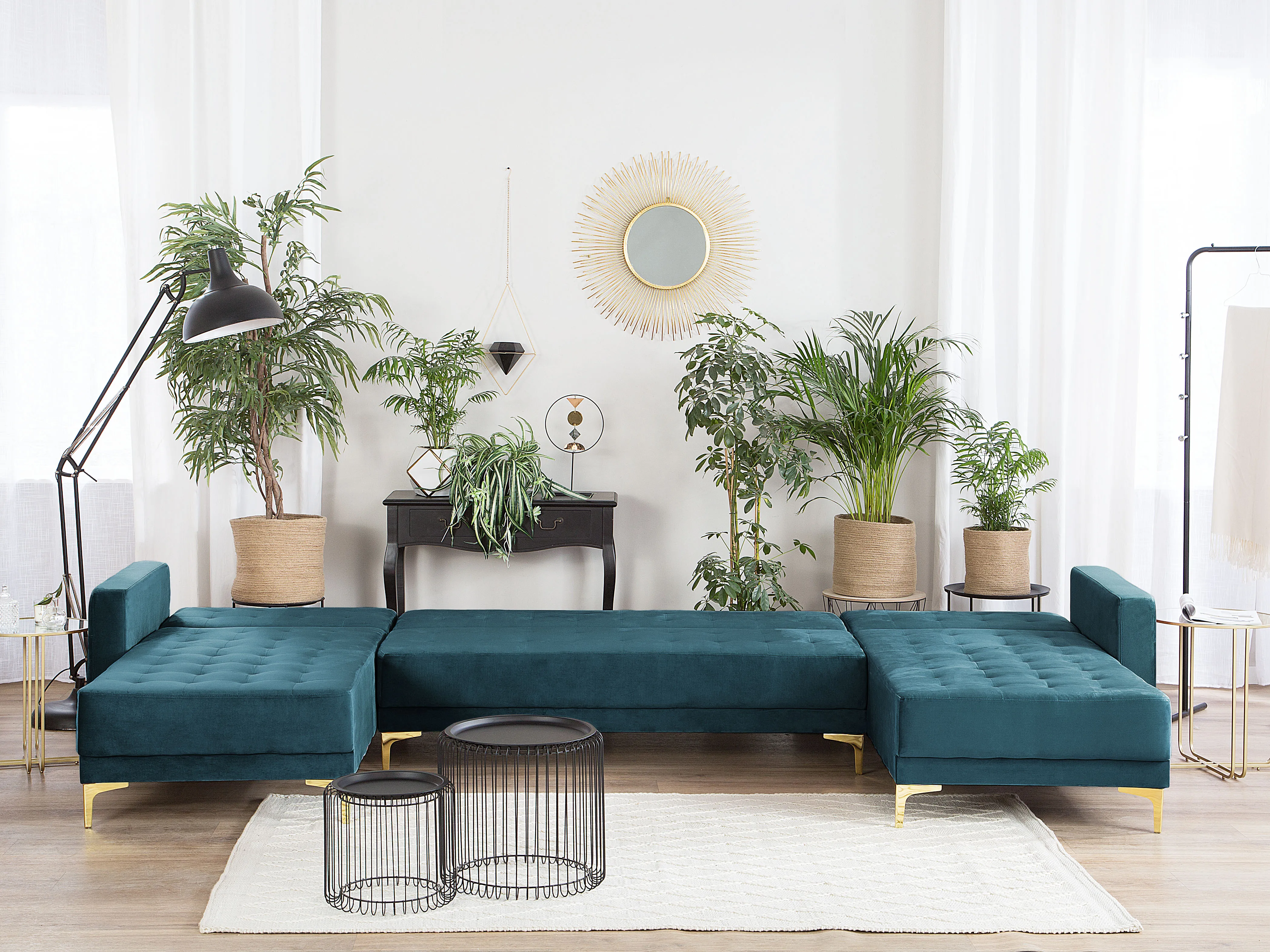 Modulaire U-vormige slaapbank 5-zits ABERDEEN Fluweel Groenblauw