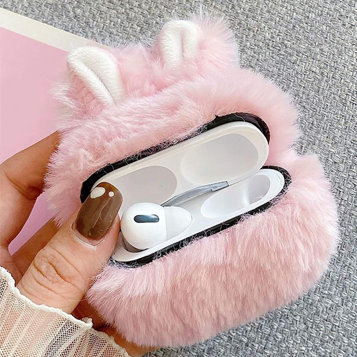 AirPods (3. Generation) 3D Gummi Plüsch Case Hülle Bunny mit Flauschigen Hasenohren - Rosa