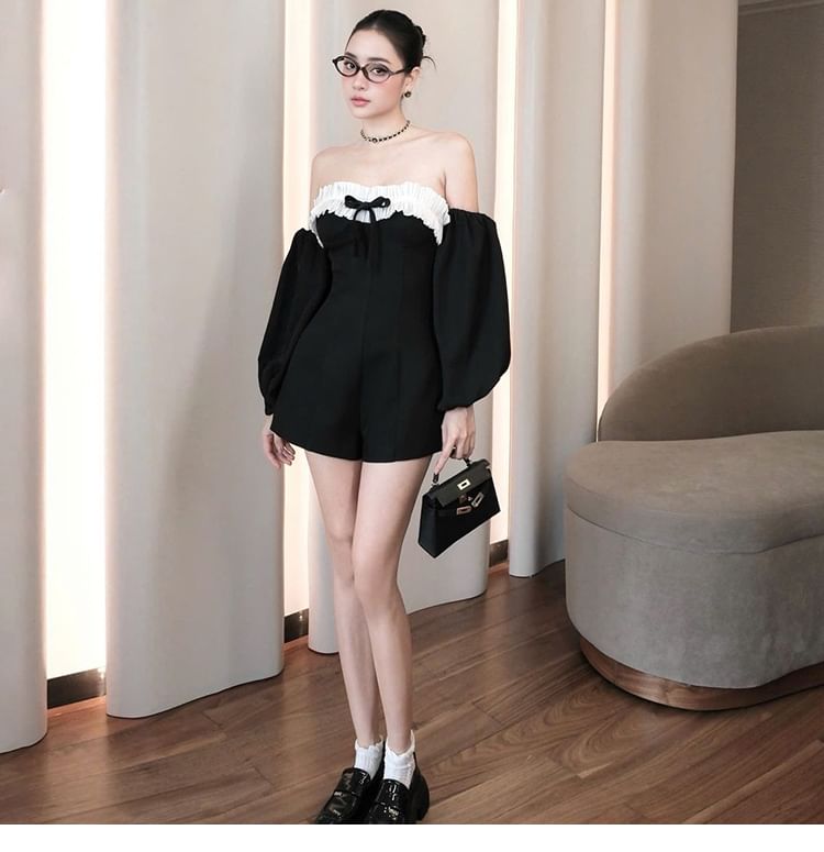 Bababy - Set: Strapless Two Tone Bow Romper + Arm Sleeves