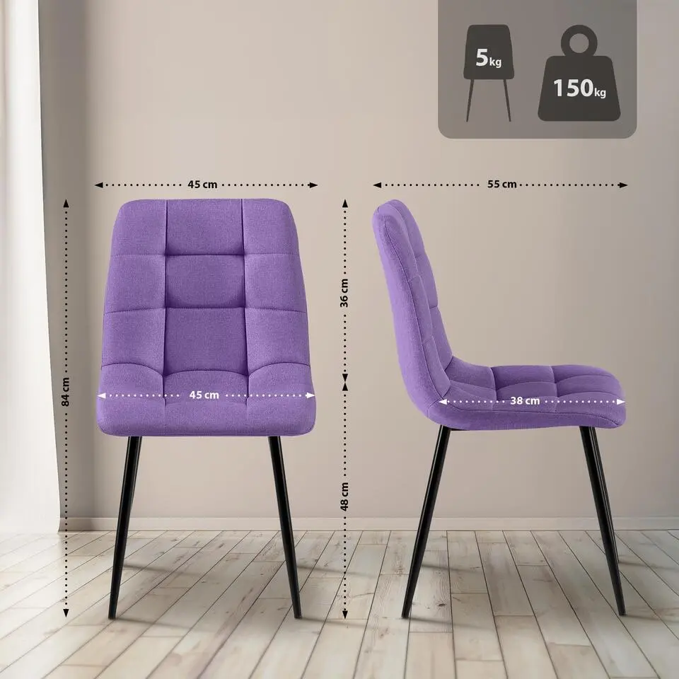 CLP Set van 4 Eetkamerstoel Antibes zwart Frame - Stof - Paars