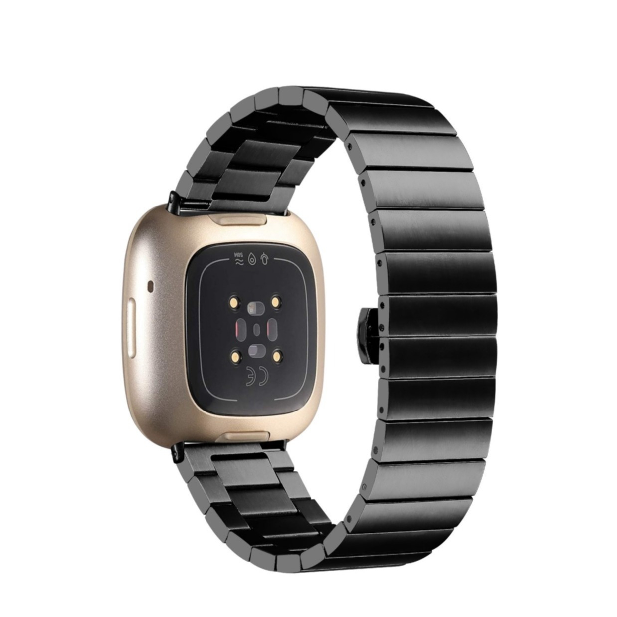 Fitbit Versa 4 / Sense 2 Edelstahl Armband mit Butterfly Verschluss - Schwarz
