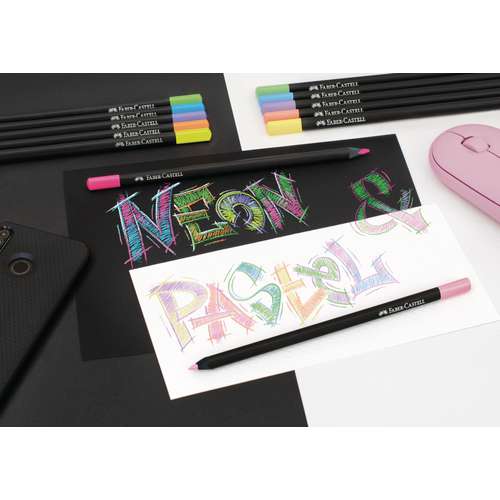 FABER-CASTELL Black Edition Buntstifte Neon & Pastell, 12er-Kartonetui