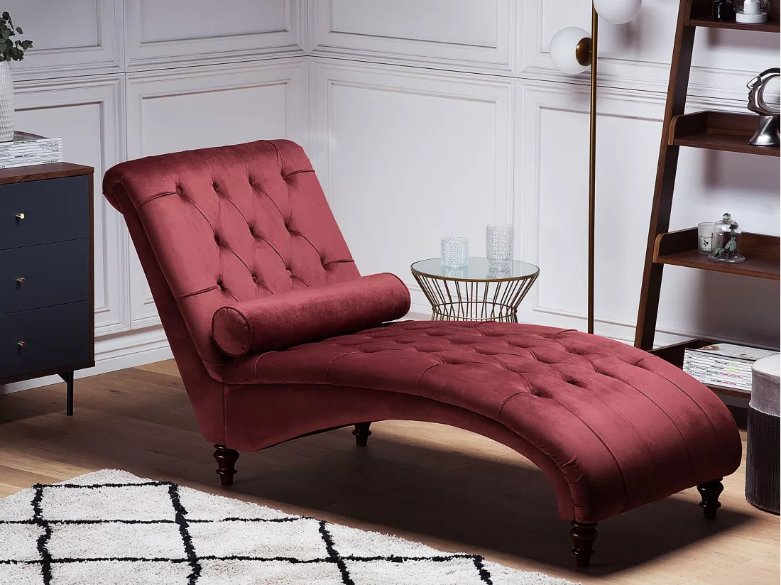 Chaise longue en velours bordeaux MURET