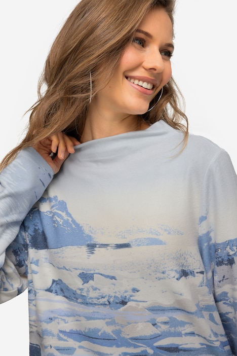 Sweatshirt, maritimer Print, Stehkragen, Langarm, elastischer Saum, OEKO-TEX