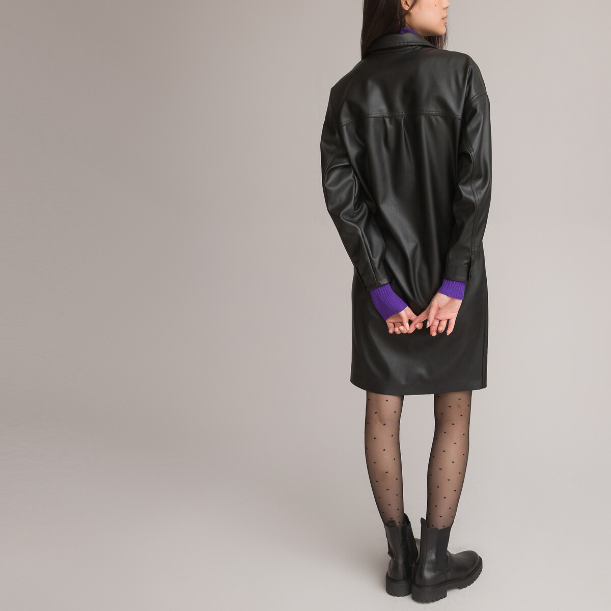 LA REDOUTE COLLECTIONS<br>Vestido camisa de mangas compridas em couro sintético