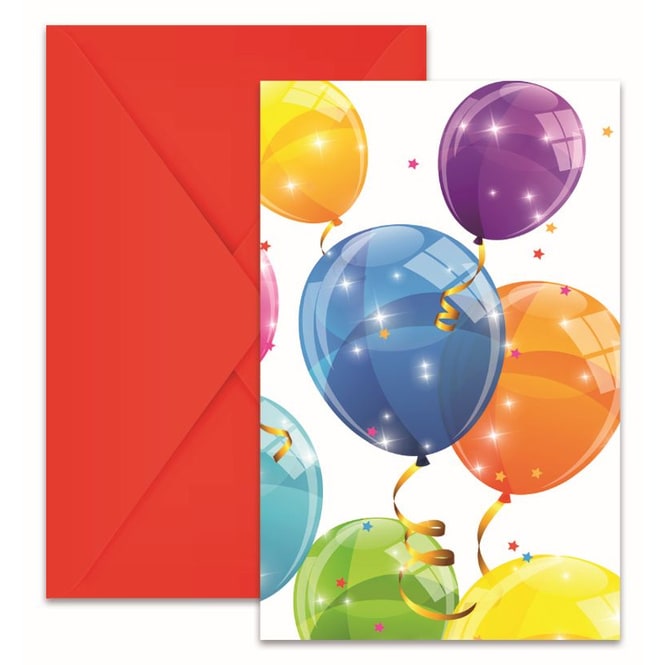 6 Einladungskarten - Luftballons - ca. 10 x 15 cm