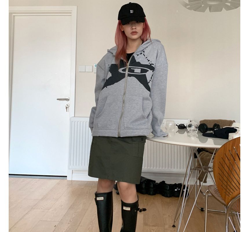 Wanderstar - Nummering Patroon Print Zip Hoodie