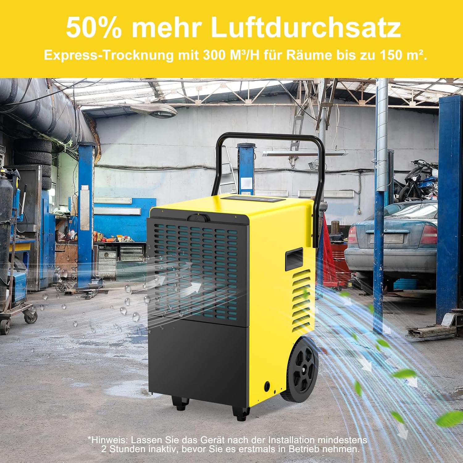 Bautrockner Luftentfeuchter Keller 50 L/Tag - Fläche 150 m²/380 m³ - 24Hr Timer Innenbereich Trocknungsgerät mit 7 L Großwasserbehälte für Große Räume