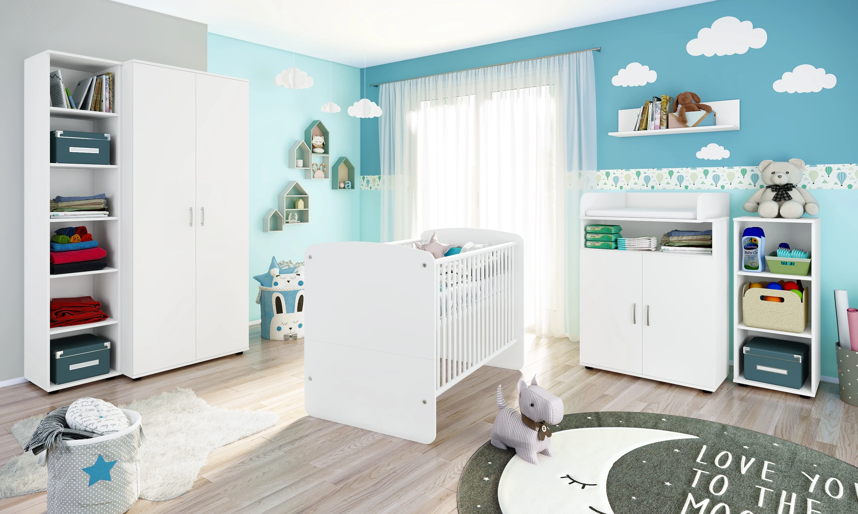 nonjoo. Babyzimmer Lunis Kleiderschrank 2-trg., mit Fachböden und Kleiderstange