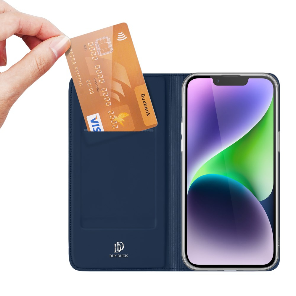 iPhone 15 Wallet Cover Leder Tasche - Dunkelblau