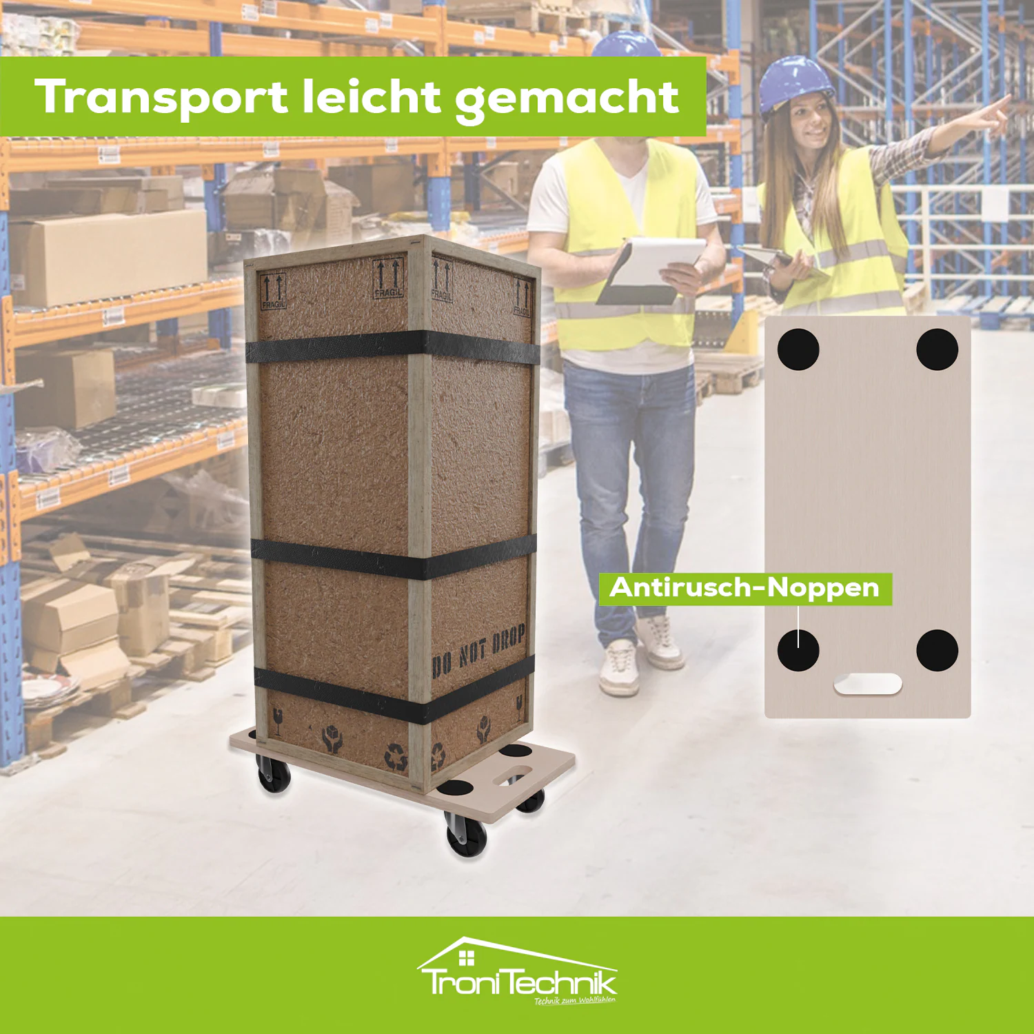 TroniTechnik® Rollbrett TT-RB 02 SET (2 Stück) Transportroller rutschfest je 200 kg Tragfähigkeit,Möbel Transporthilfe für Umzug | Transport Rollbrett für Umzug & Werkstätten