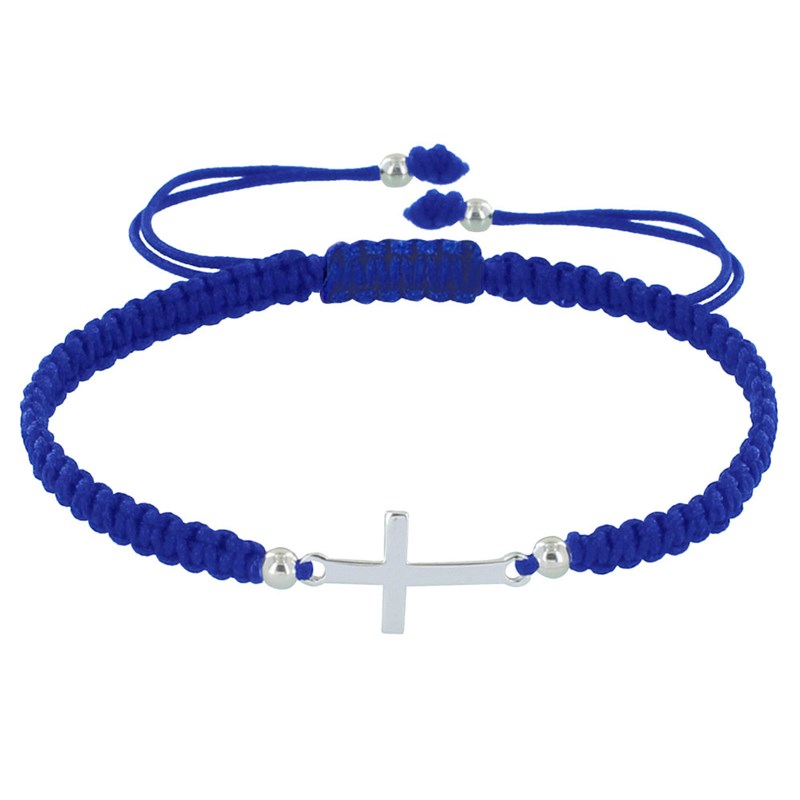 Bracelet Argent Croix Lien Tréssé - Classics - Bleu
