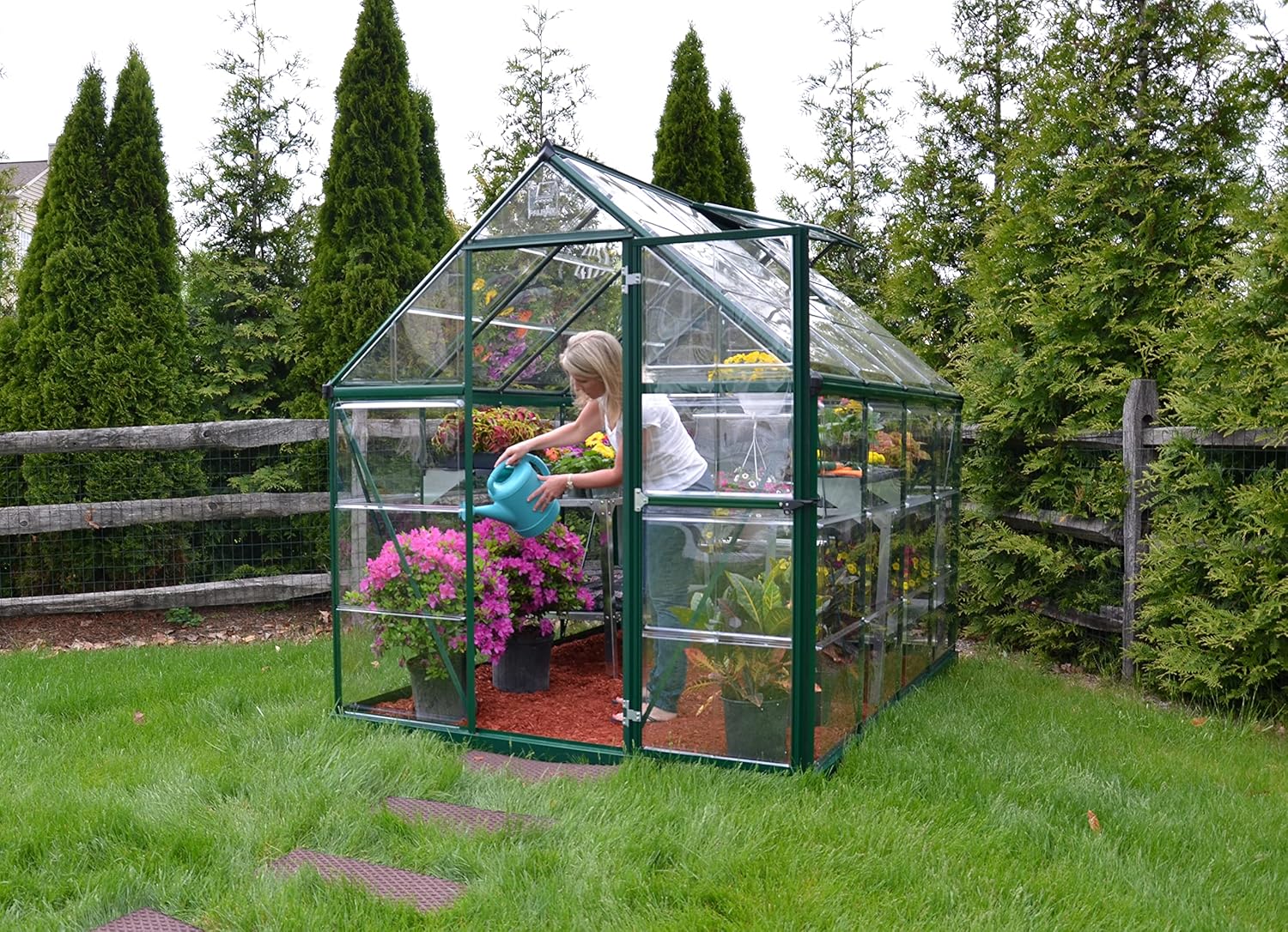 Canopia by Palram Gewächshaus klein Harmony 6x8 Treibhaus 247x185 cm Aluminium Grün Tomatenhaus Polycarbonatplatten UV-beständig