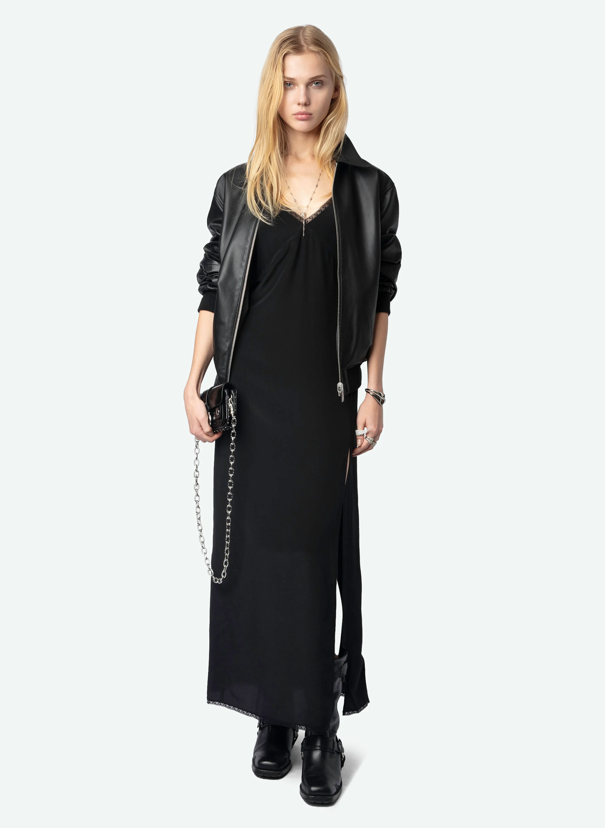 RAMELIL - Robe longue en soie | Noir