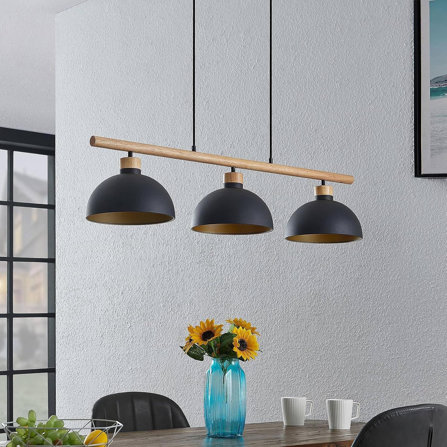 Lindby Pendelleuchte Tirzana (Retro, Vintage Antik) in Schwarz aus Metall (3 flammig E27) - Deckenlampe Esstischlampe Hängelampe Hängeleuchte Wohnzimmerleuchte