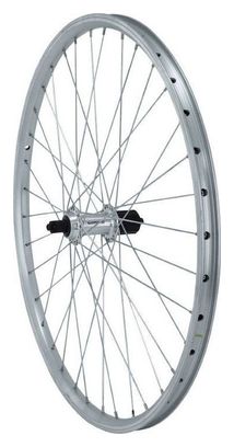 ROUE 26  VTT ARRIERE JANTE ALU DOUBLE PAROI ARGENT FREIN PATIN MOYEU ALU BLOCAGE RAPIDE CASSETTE .