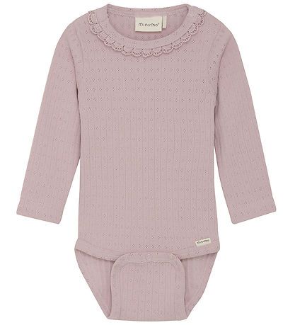 Minymo Body L/æ - Rib - Pointell - Brüniert Lilac m. Lochmuster