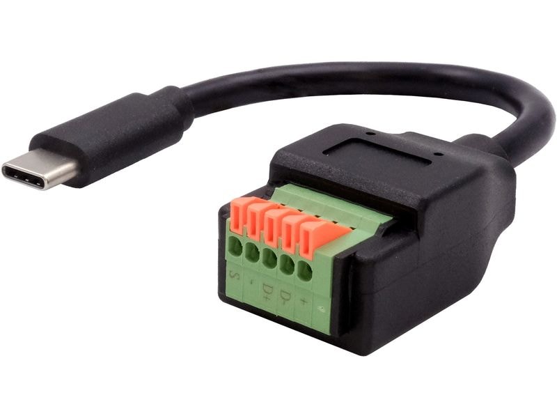 Exsys USB 2.0 Adapter USB-C Stecker - Terminalblock 5-pin Kabel-Adapter USB-C Stecker zu 5-pin Terminal Block mit Drucktaster, USB 2.0, 15 cm