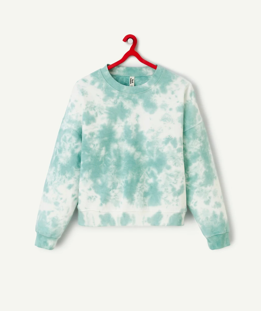 SWEAT MANCHES LONGUES FILLE EN COTON TIE & DYE VERT ET BLANC