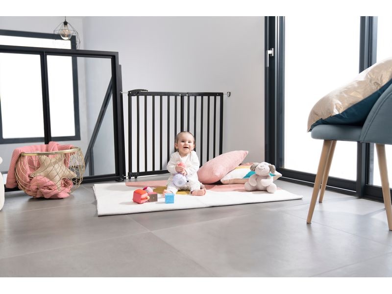 Badabulle Türschutzgitter Deco Pop Holz Schwarz 63 cm - 106 Sicherheitsgitter mit ergonomischem Griff
