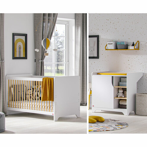 Chambre DUO Lit 60x120 Commode LEAF Blanc/Bois - VOX