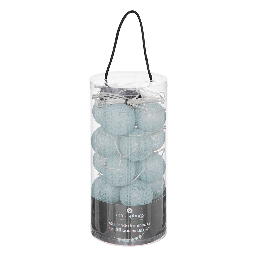 Guirlande lumineuse 20 boules bleu céladon 435cm